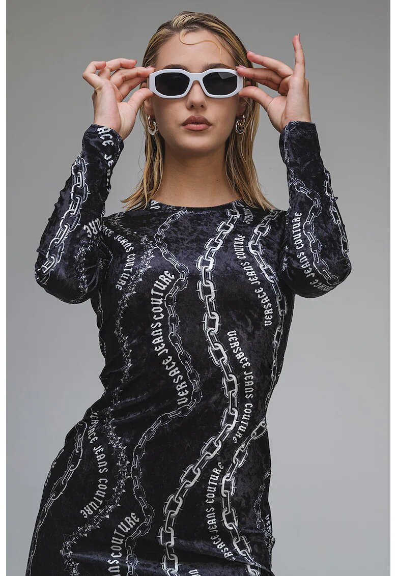 Versace Jeans Couture Рокля с дълги ръкави - Избеляло черно/Мръснобял