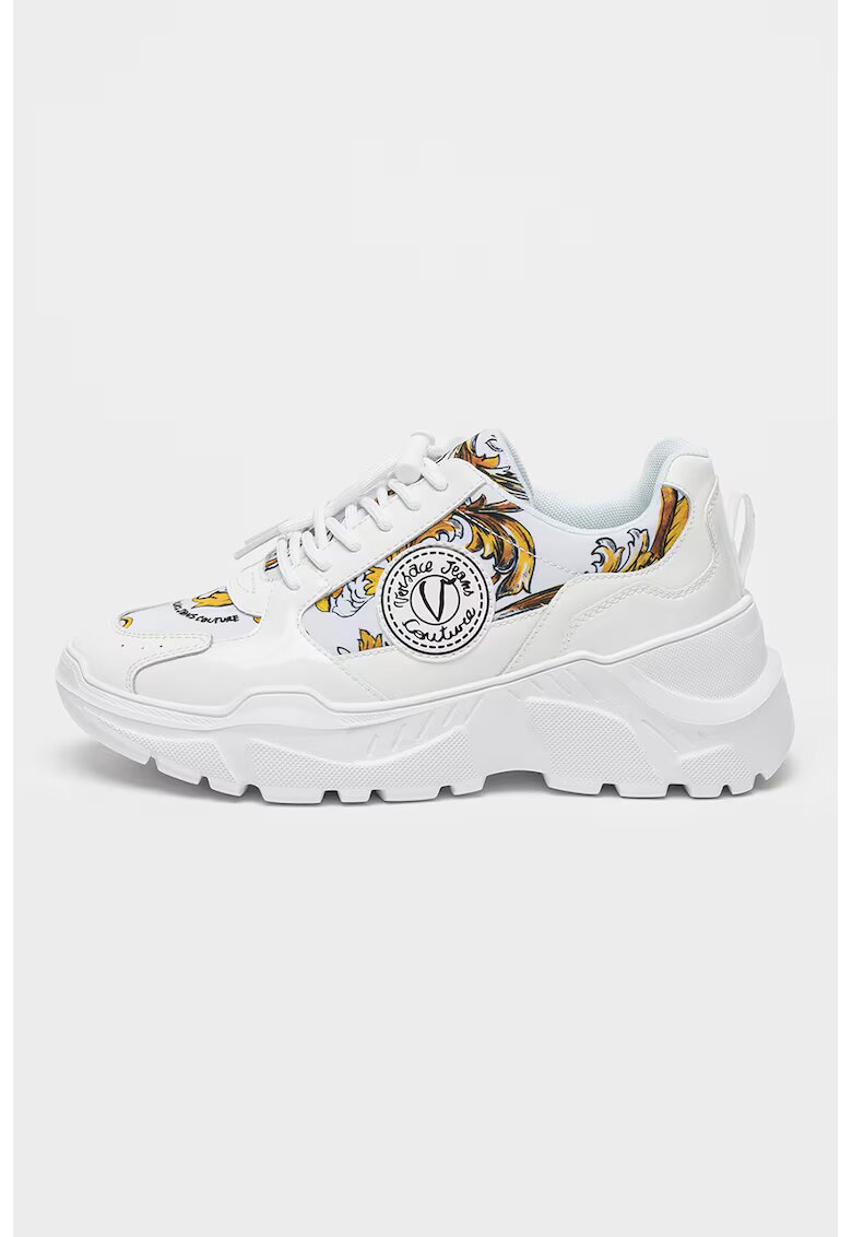 Versace Jeans Couture Скосени спортни обувки с кожа - Бял/Светлокафяв
