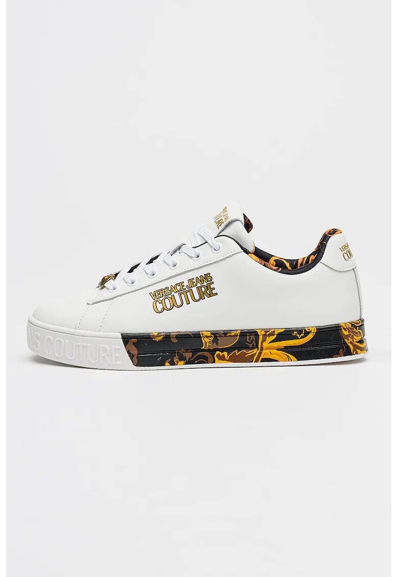 Versace Jeans Couture Спортни обувки от кожа под глезена - Бял/Бледооранжев