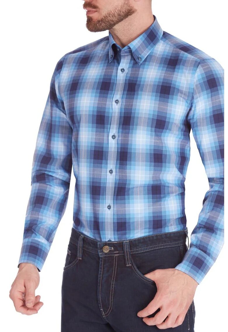 W Wegener Мъжка риза - Риза SLIM FIT 6953 - Синя