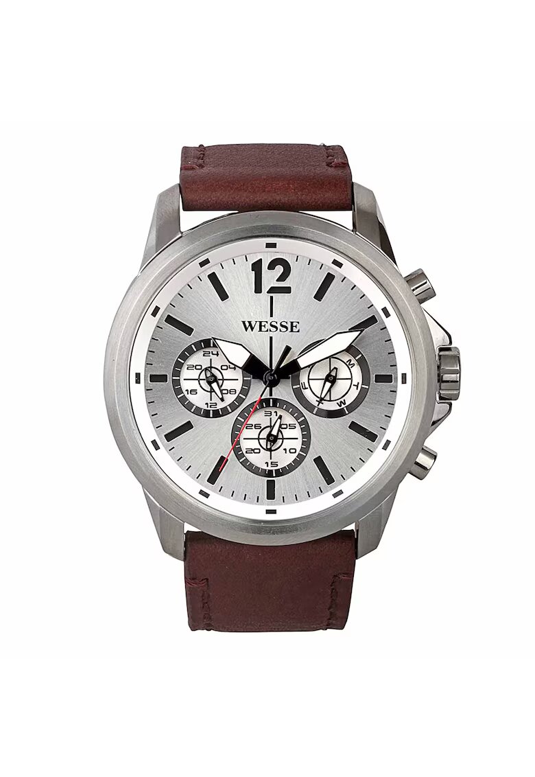 Wesse Мъжки часовник модел WWG400504L - сребрист - сив - кафява каишка - кварцов механизъм - водоустойчивост 3 ATM