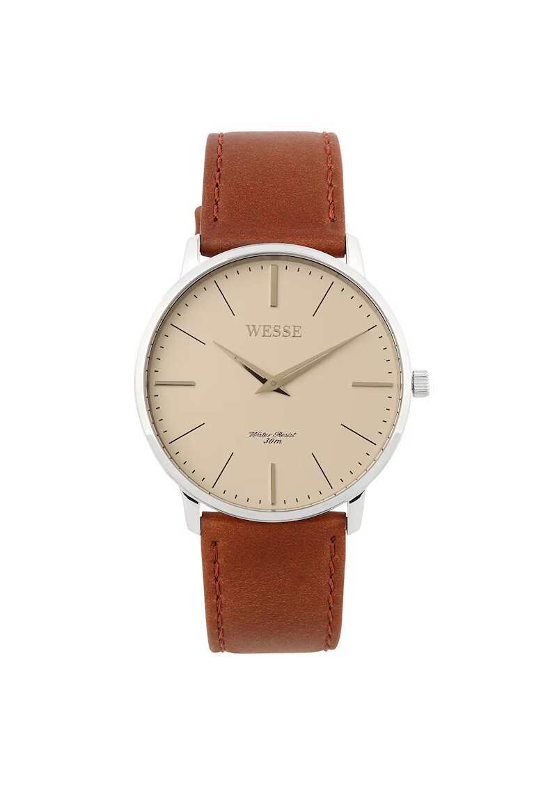 Wesse Мъжки часовник модел WWG400805L - сребрист - кафява каишка - водоустойчивост 5 ATM - кварцов механизъм