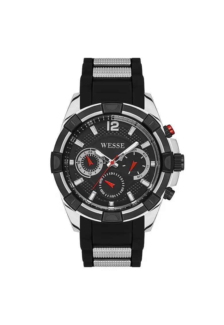 Wesse Мъжки часовник WWG401802 - 46 мм - силиконова каишка - кръгъл корпус - водоустойчив на 5 ATM - черен/сребрист