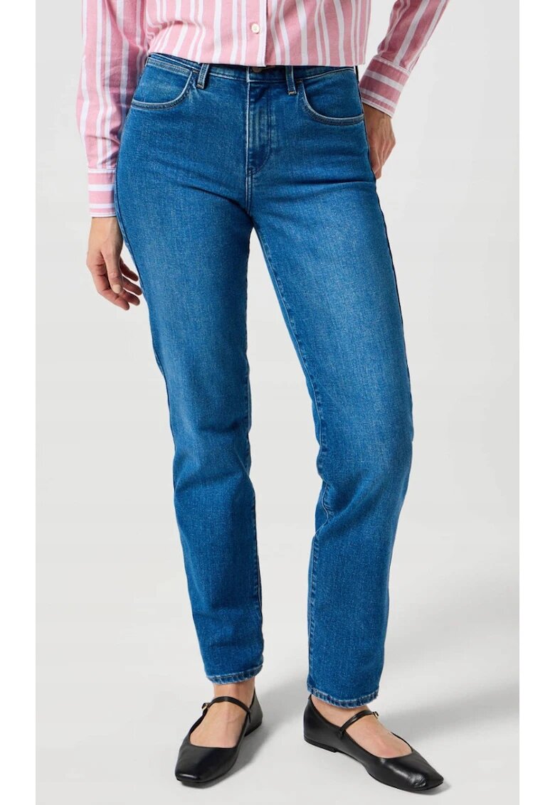Wrangler Дамски дънки Straight - тъмносини - памук/полиестер/еластан - средна талия