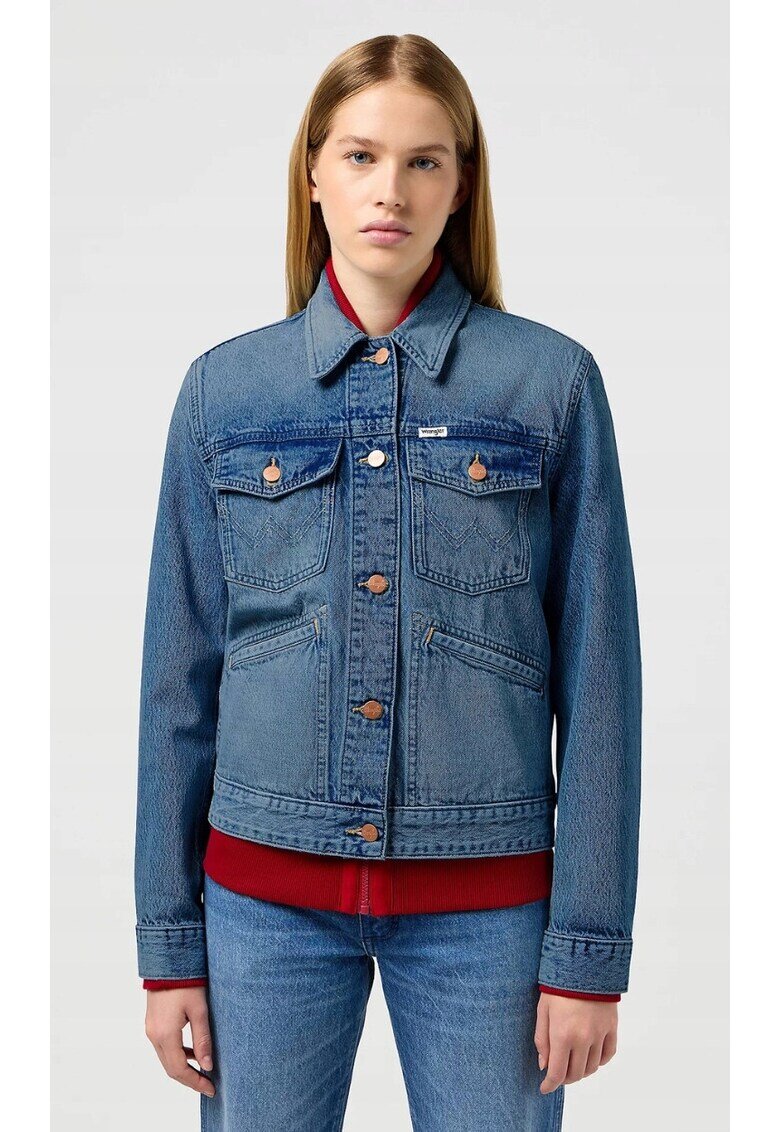 Wrangler Дамско дънково яке Heritage Jacket - стандартна кройка - синьо - 100% памук - два джоба с капак