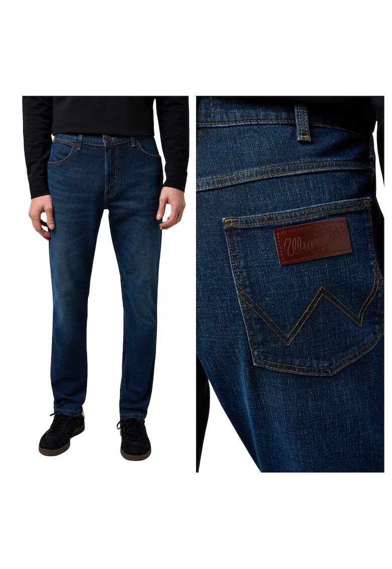 Wrangler Дънки за мъже - Larston - Slim Fit - Ниска Талия - 5 Джоба - Цип - Дълги - Памук - W36-L34 US - Сини