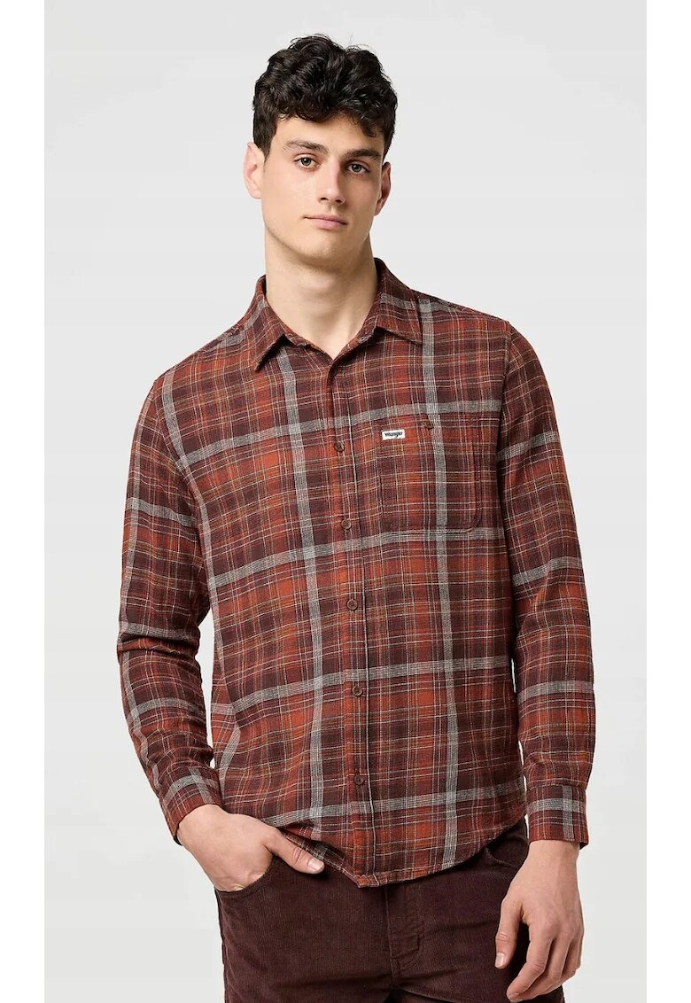 Wrangler Мъжка риза - фланелена - стандартна кройка - червеникаво-бежова - памук