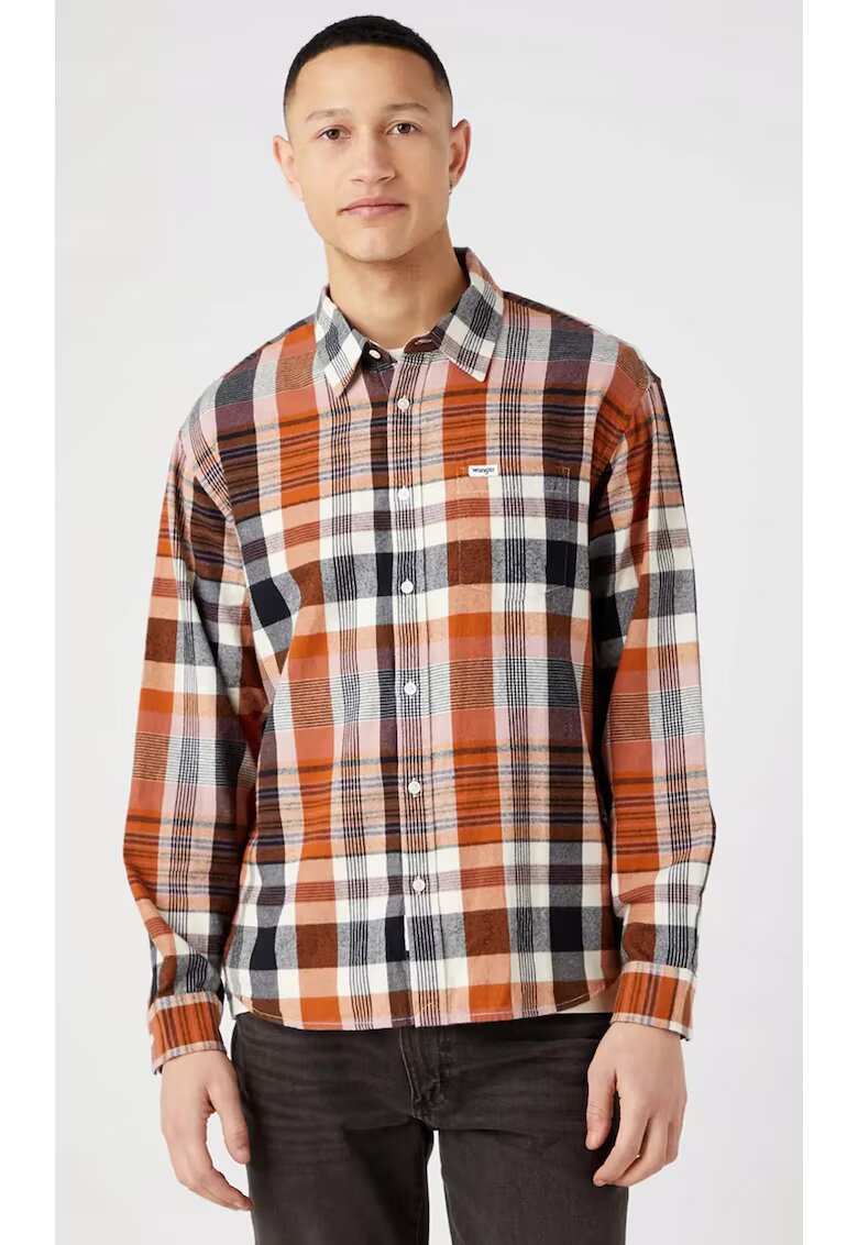 Wrangler Мъжка риза - каре - многоцветна - памук - къс ръкав - извънгабаритна