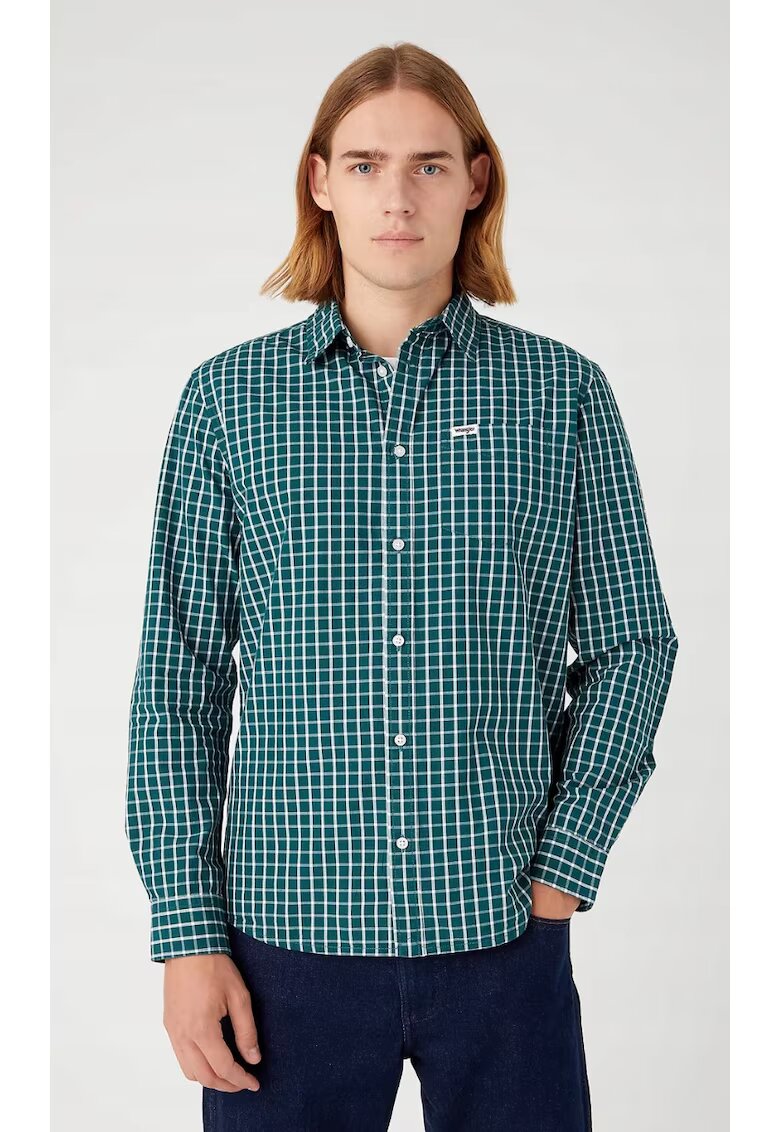 Wrangler Мъжка риза - модел We Care - стандартна кройка - наситено зелено-тюркоазено - памук - Бял/Зелен
