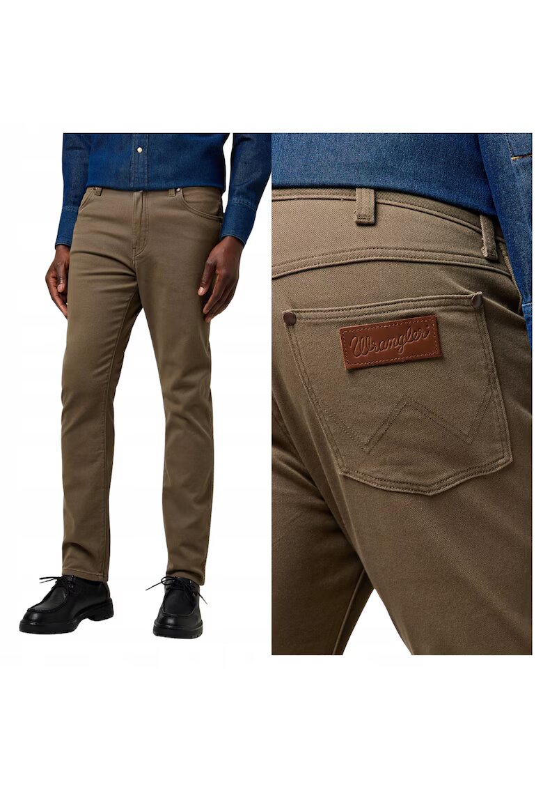 Wrangler Мъжки дънки - Larston - вталени - 5 джоба - средна талия - цип - памук - кафяви