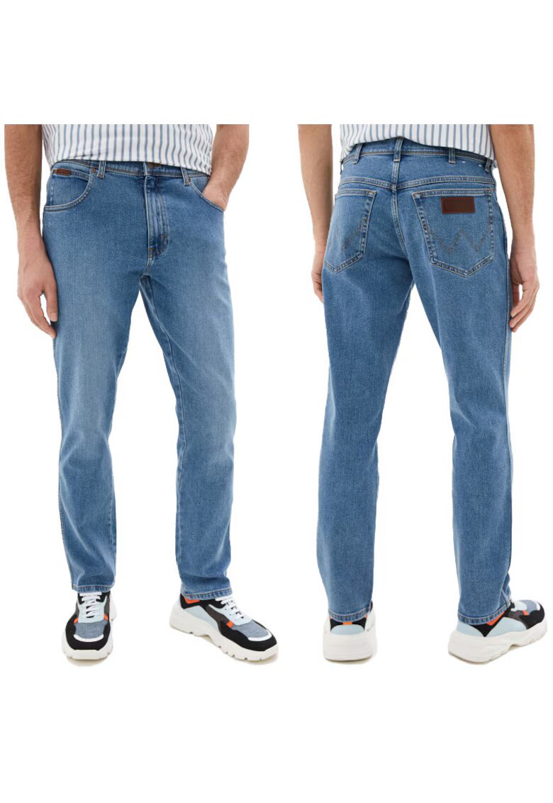 Wrangler Мъжки дънки Texas Slim - тъмносини - еластични - памучен материал -