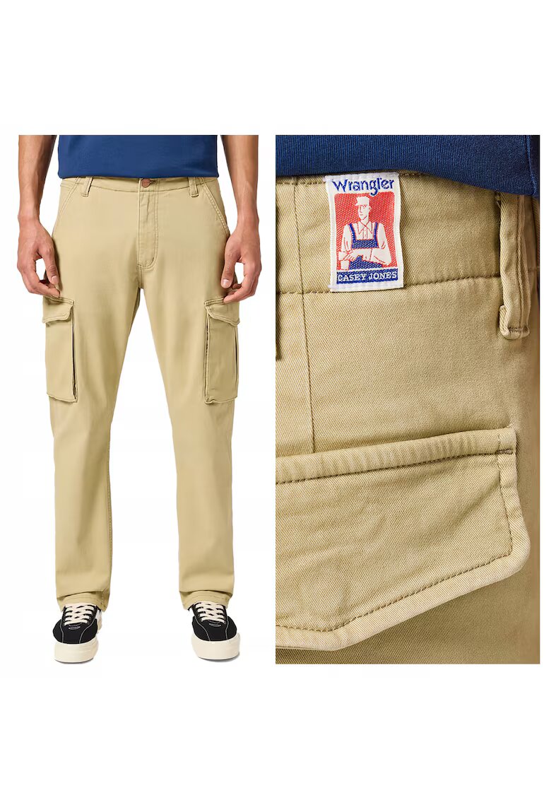 Wrangler Мъжки панталони - Casey Jones Cargo - дълги - прав силует - средна талия - 5 джоба - цип - памук - бежови