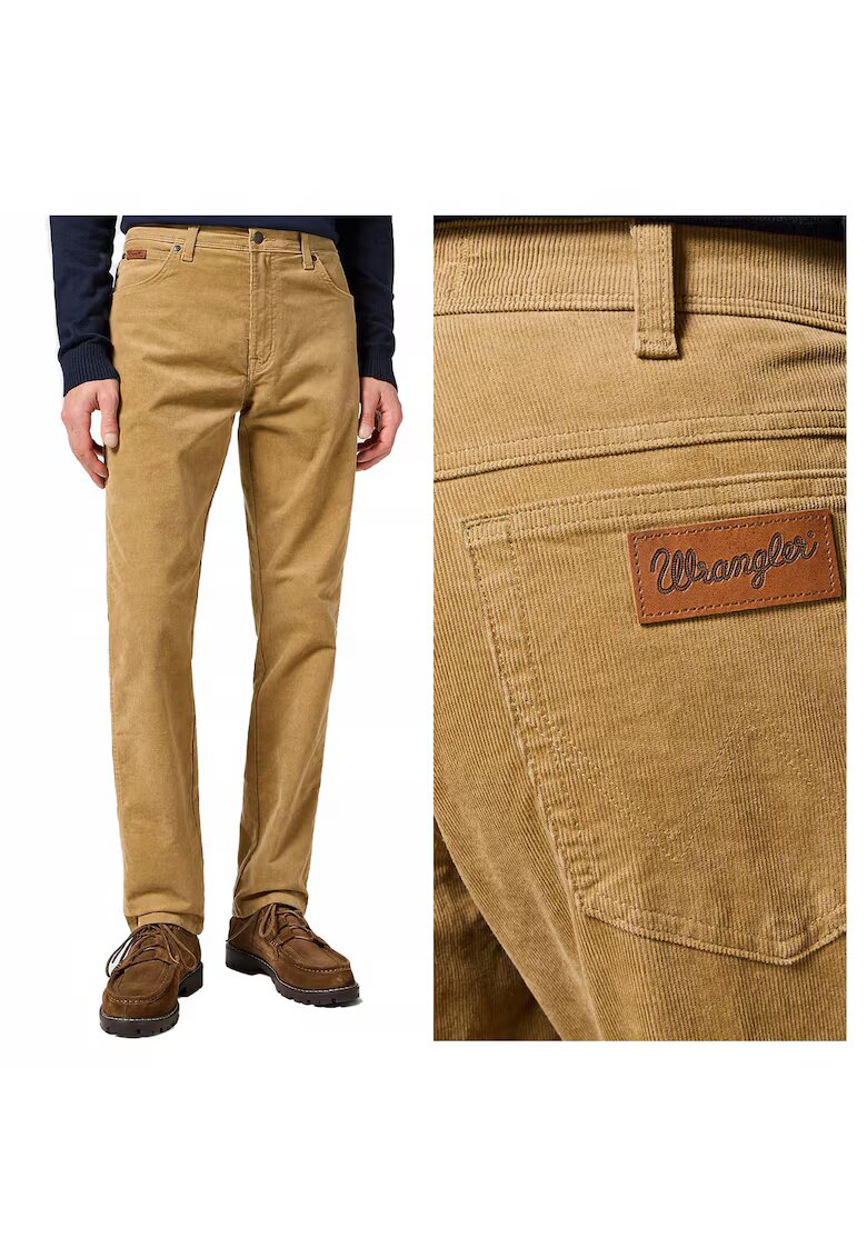 Wrangler Мъжки панталони - Texas Slim - стандартна кройка - с цип - 5 джоба - дълги - памучни - кафяви