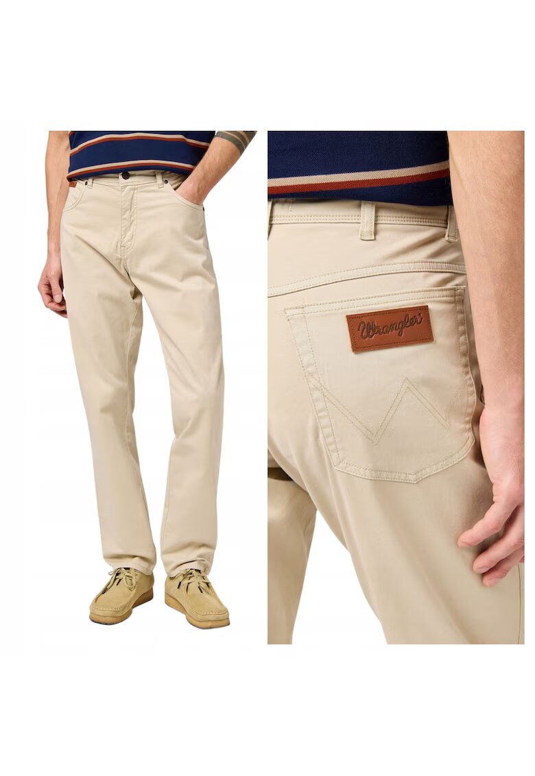 Wrangler Мъжки панталони - Texas Slim - Вталена кройка - С цип - 5 джоба - Дълги - Памук - Бежови