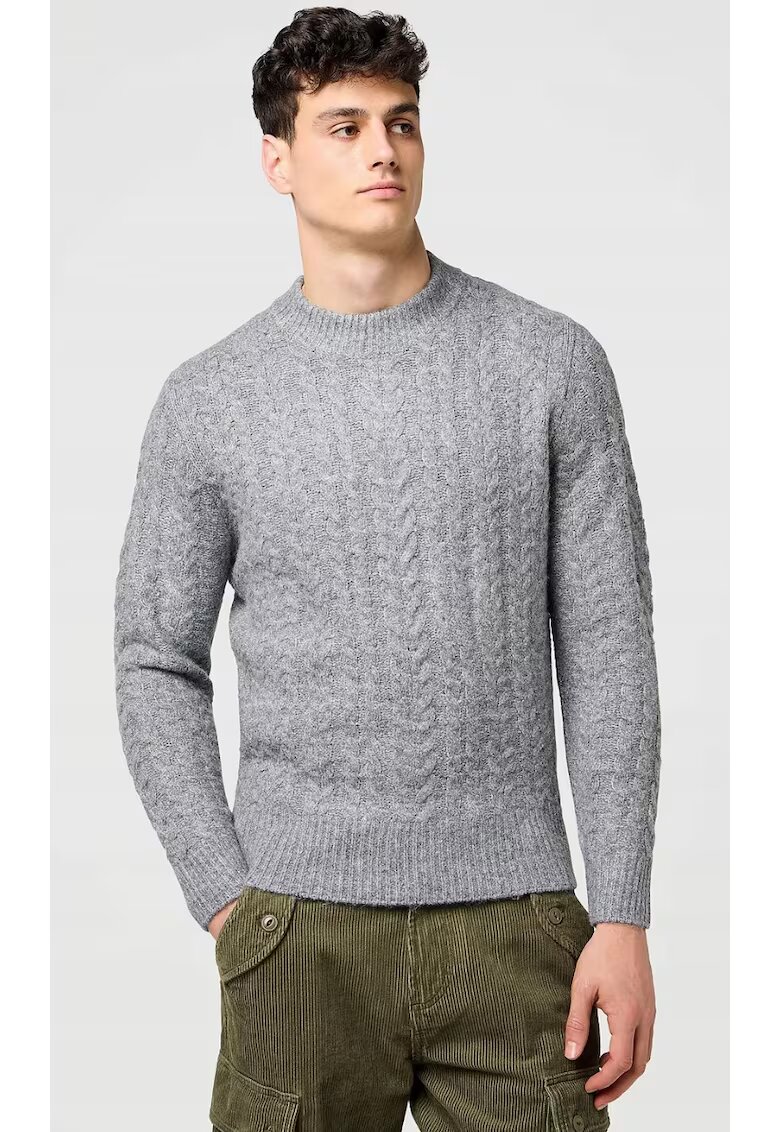 Wrangler Мъжки пуловер - CABLE KNIT - топъл - - памук - цип