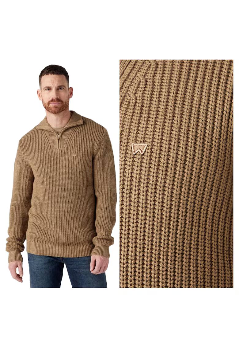 Wrangler Мъжки пуловер - Half Zip Knit - Regular Fit - Дълги ръкави - Висока яка - Изчистен дизайн - Памук -