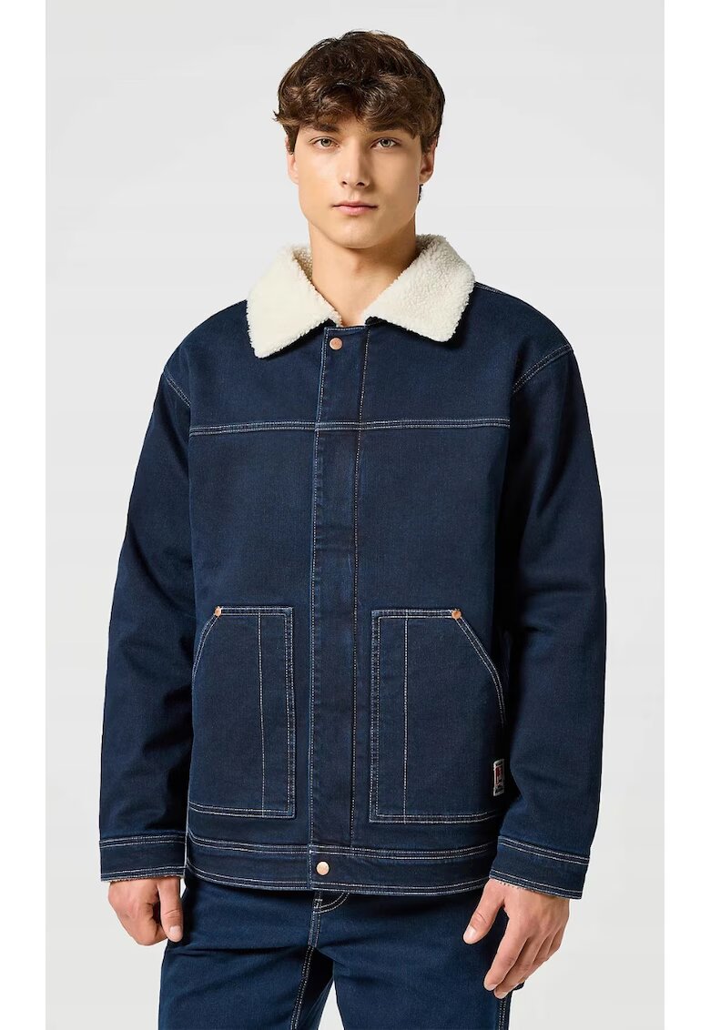 Wrangler Мъжко дънково яке с подплата от изкуствена кожа синьо