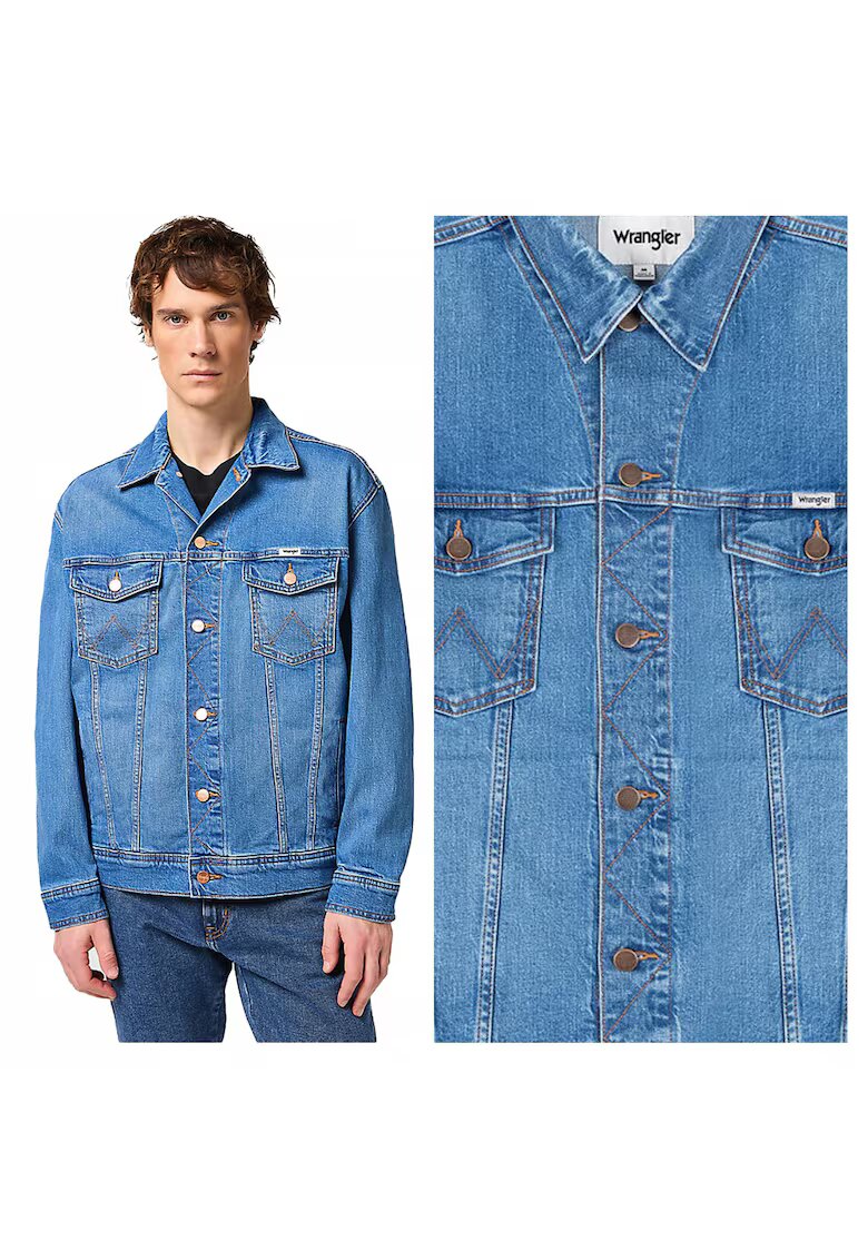 Wrangler Мъжко яке - Anti Fit Jacket - Regular Fit - Деним дизайн - Без качулка - С копчета - Памук - Синьо