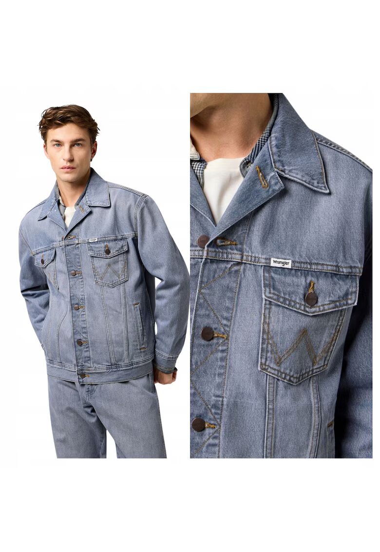 Wrangler Мъжко яке - Anti Fit Jacket - Regular Fit - с яка - с копчета - топло и удобно - дълги ръкави - памук - синьо