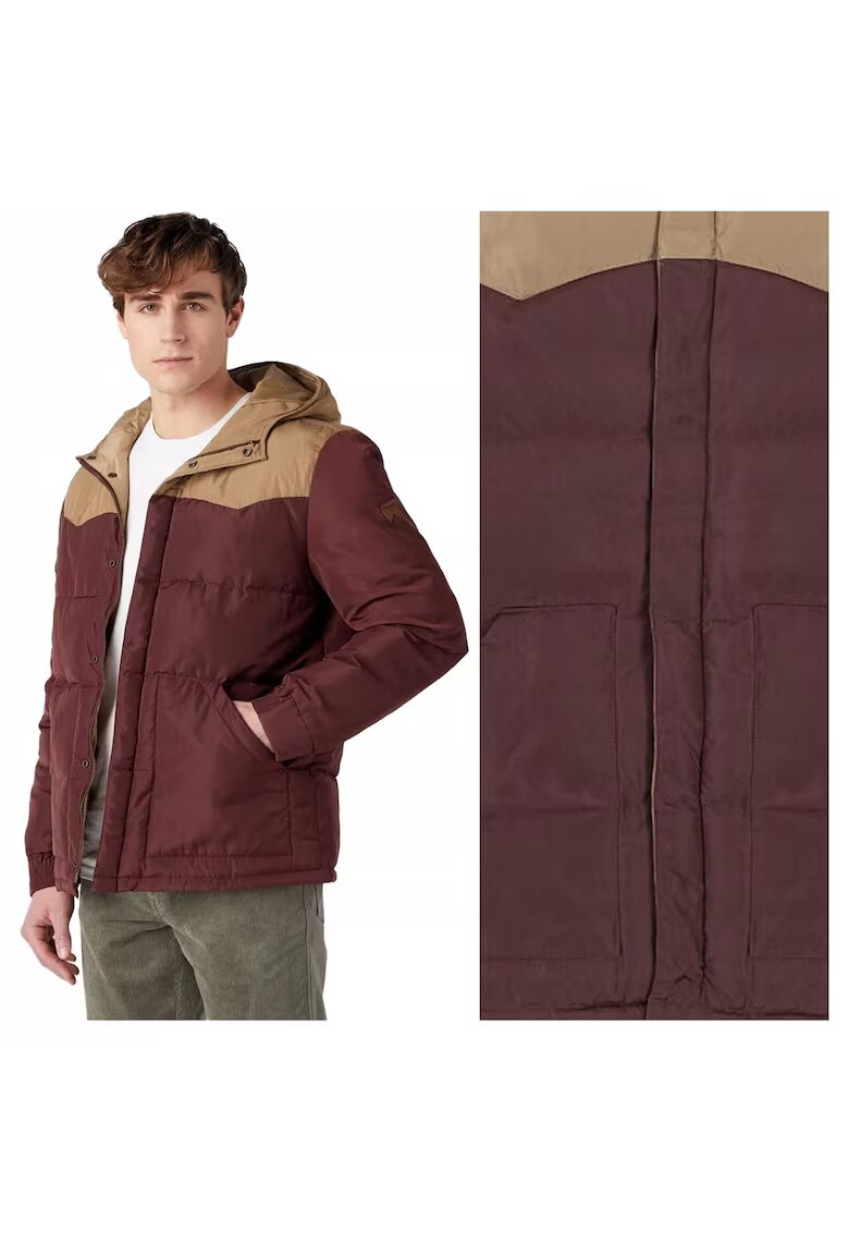 Wrangler Мъжко яке - Puffer Jacket - Regular Fit - Класически дизайн - Дълги ръкави - 2 джоба - С цип - Памук - Кафяв