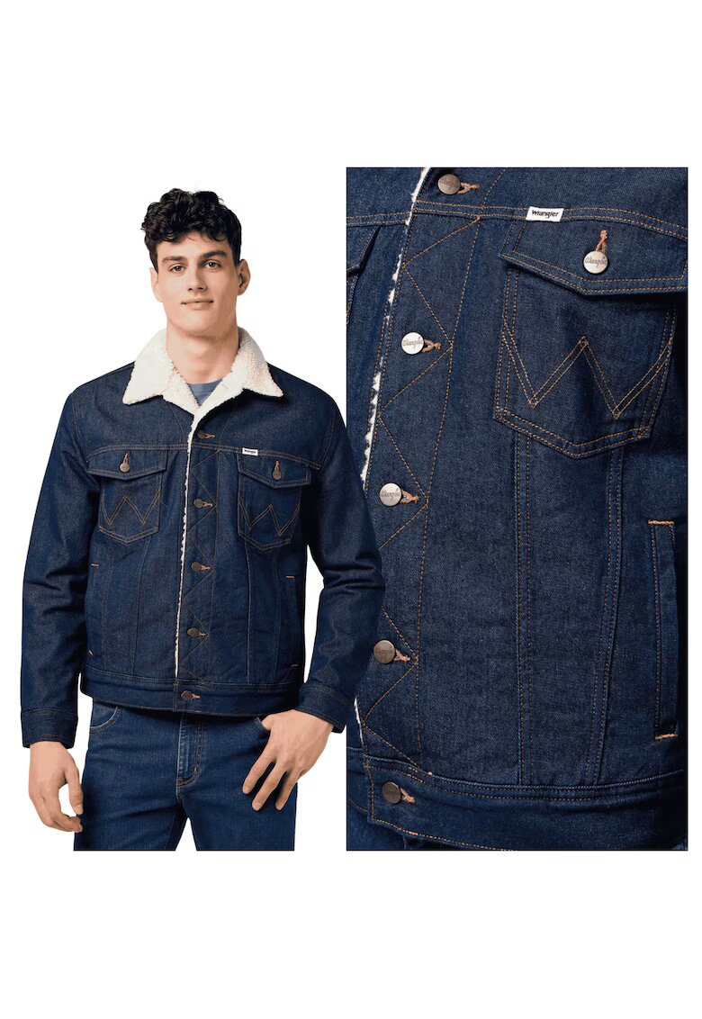 Wrangler Мъжко яке - Sherpa Denim Jacket - Regular Fit - Деним дизайн - Без качулка - С копчета - Памук - M INTL - Синьо