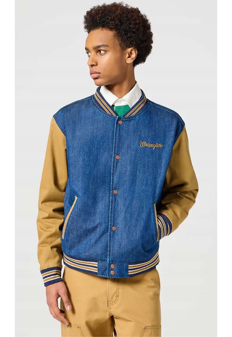 Wrangler Мъжко яке тип бомбър Varsity - стандартна кройка - памук/еластан - кафяво/синьо