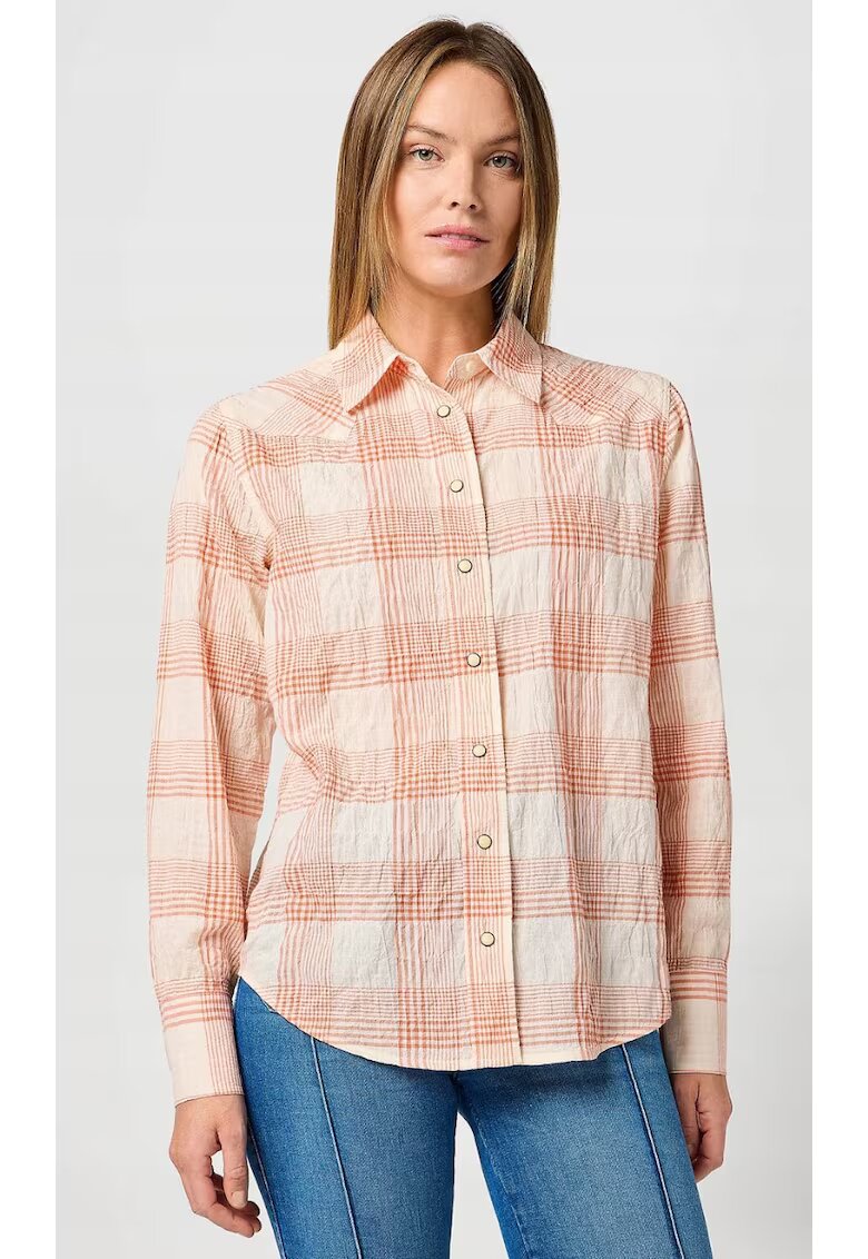 Wrangler Риза Clean Western - памучна - бяла - стандартна кройка