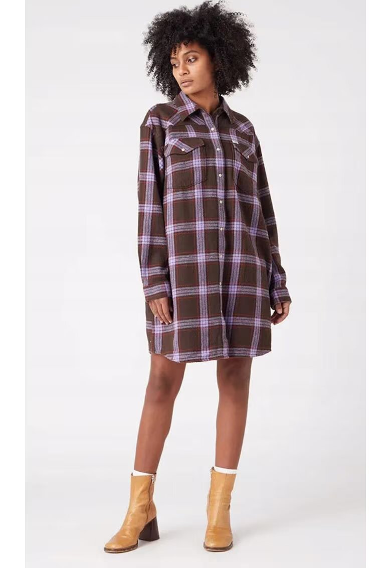 Wrangler Рокля MINI DRESS - къса - 2 джоба - кафява - памук