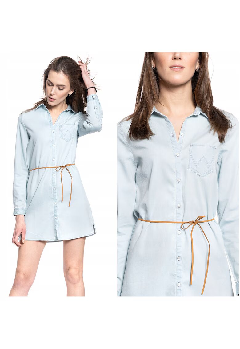 Wrangler Рокля - Рокля тип риза - Стандартна кройка - 100% Памук - Закопчаване: Копчета - 1 джоб - XS - Синя - 1 част