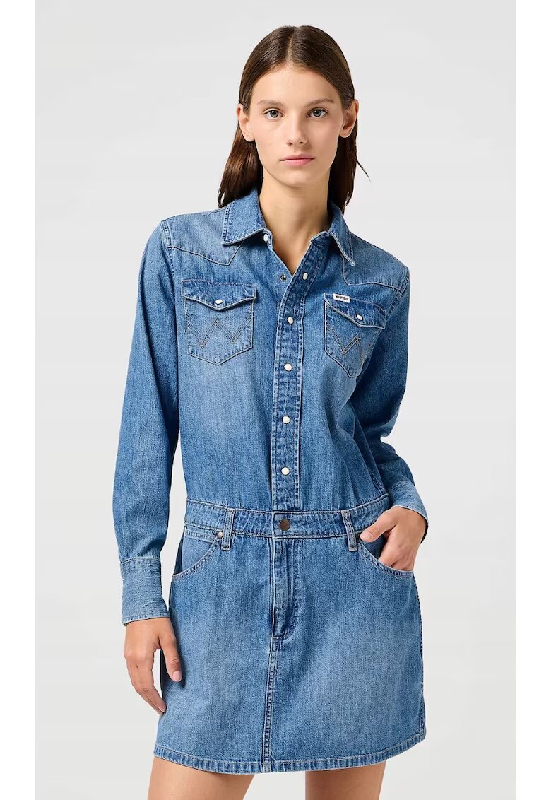 Wrangler Рокля тъмносиня - синя - памучна - с джобове и цип