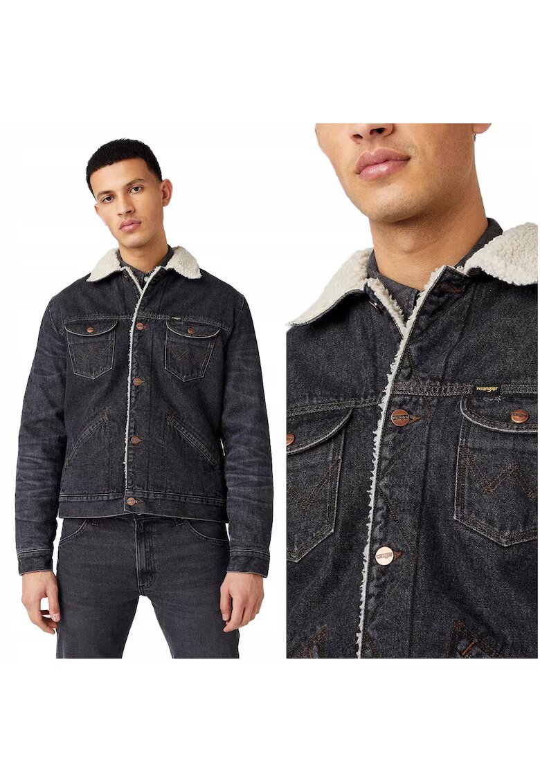 Wrangler Яке 124Mj Sherpa - 2XL INTL - дънково - черно - стандартна кройка - закопчаване с копчета