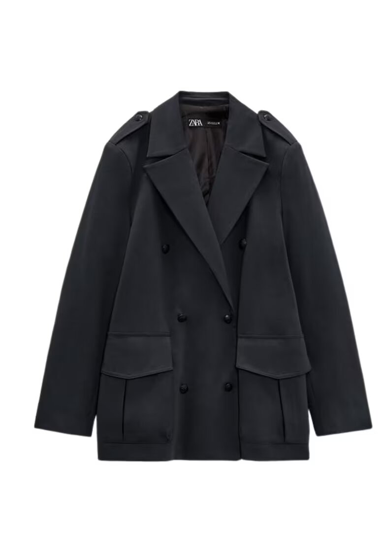 Zara Дамско сако oversize кройка - закопчаване с копчета - полиестер-вискоза-еластан - тъмносиньо