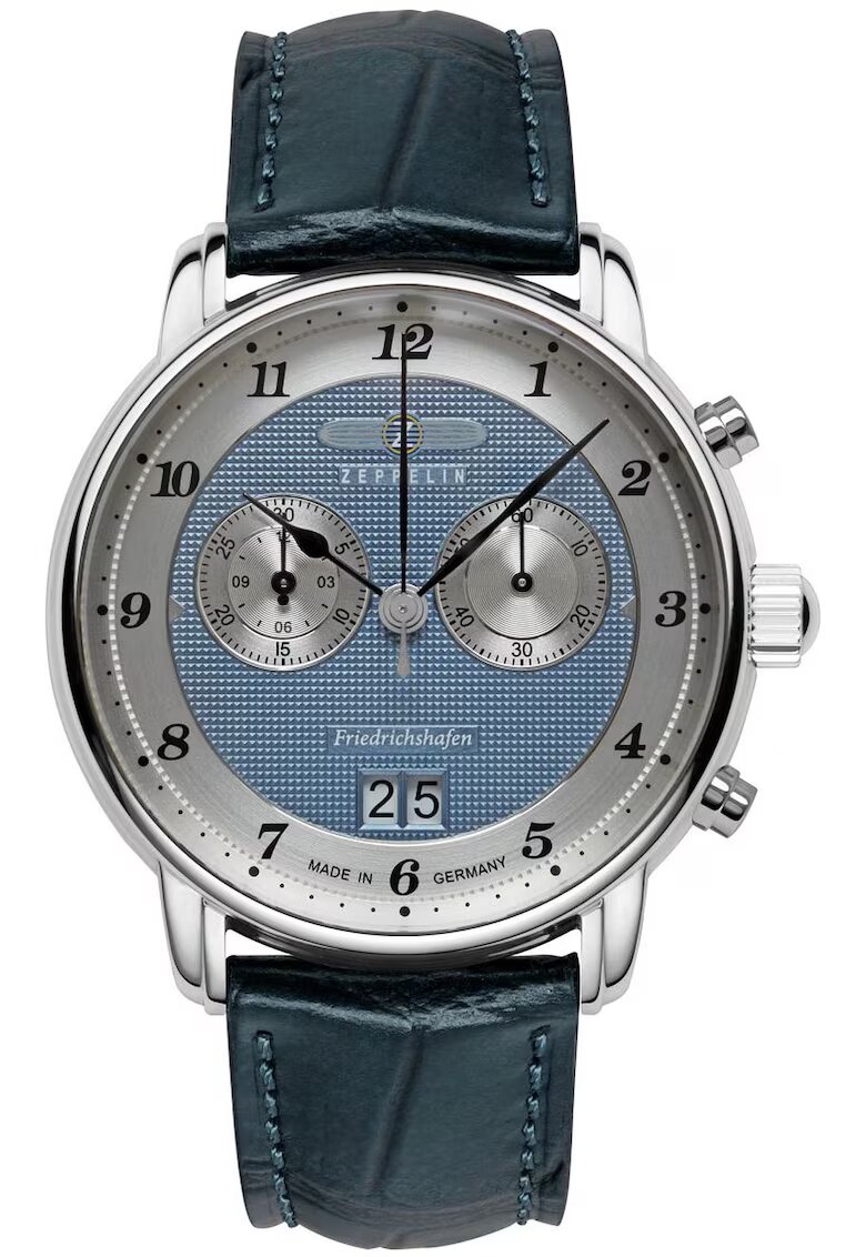 Zeppelin Часовник Chronograph 8584-3 - кварцов - син - каишка от естествена кожа - 50м водоустойчивост