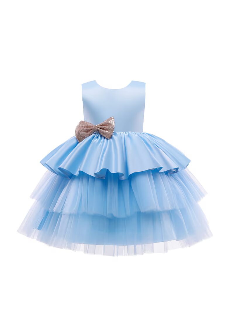 ZOYA Fashion Елегантна рокля за малки момичета Dreamy Sky Blue - рокля на принцеса с панделка - идеална за специални поводи