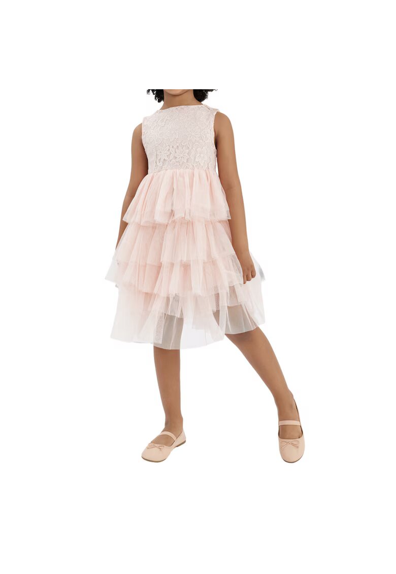 ZOYA Fashion Елегантна рокля за момиче Cornelia - пудрово розово - с нежна дантела и волани от тюл - идеална за специални поводи - Розово