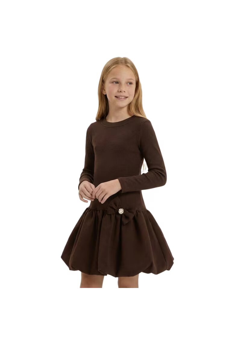 ZOYA Fashion Рокля за момиченца MaLuna Aria - мини - дълъг ръкав - рипсена текстура - пола тип балон - шоколадово кафяво - Кафяв