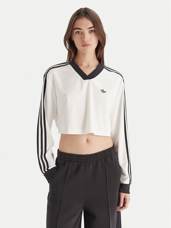 adidas Блуза adicolor Football Jacquard JV9740 Бял Loose Fit