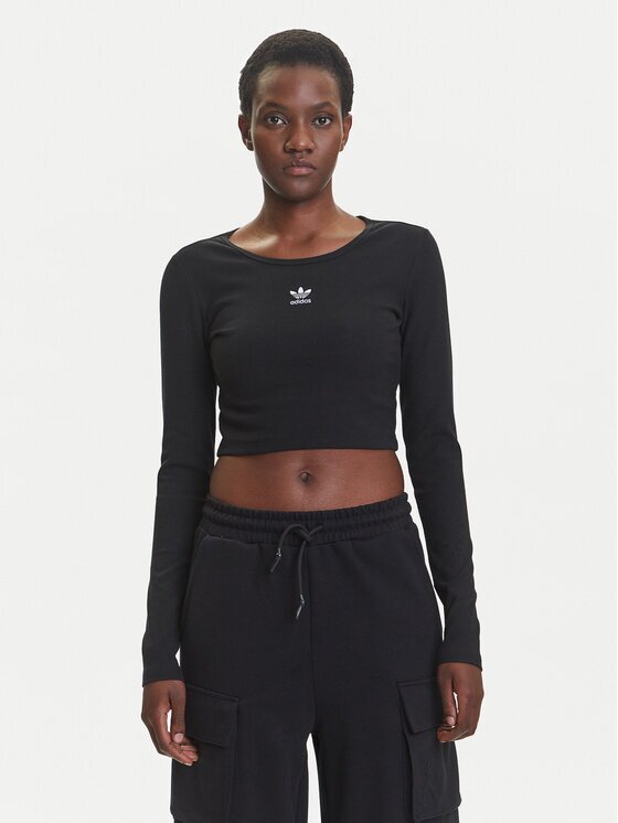 adidas Блуза Essentials Ribbed IW5725 Черен Slim Fit