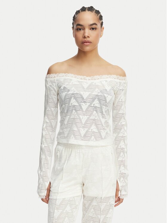 adidas Блуза Lace Bardot KE3458 Бял Slim Fit