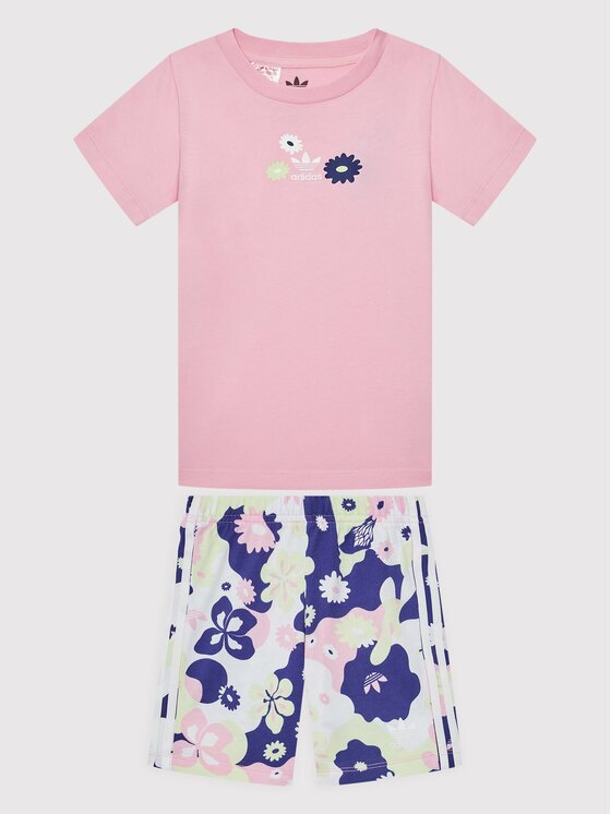 adidas Комплект тишърт и панталонки Flower Print HC1949 Розов Regular Fit