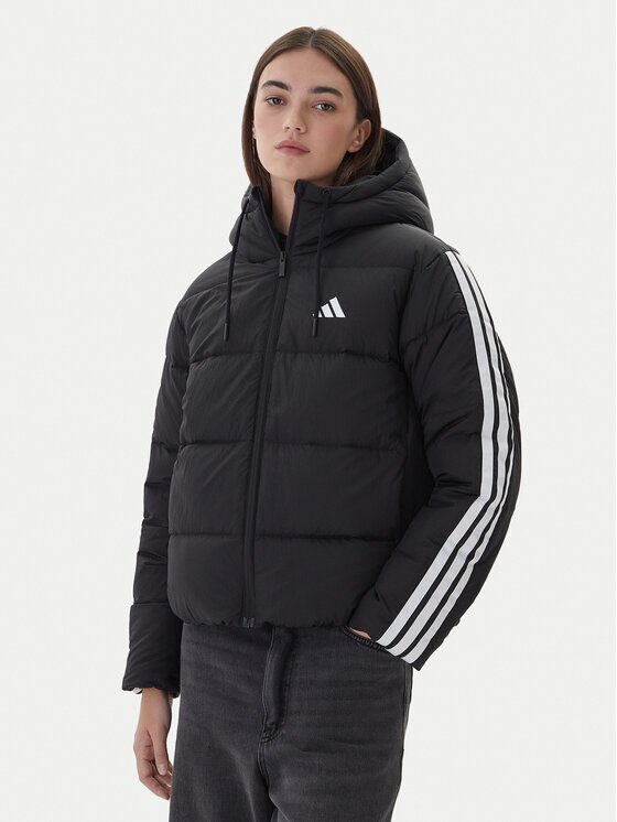 adidas Пухено яке Essentials Climawarm 3-Stripes JW3429 Черен Loose Fit
