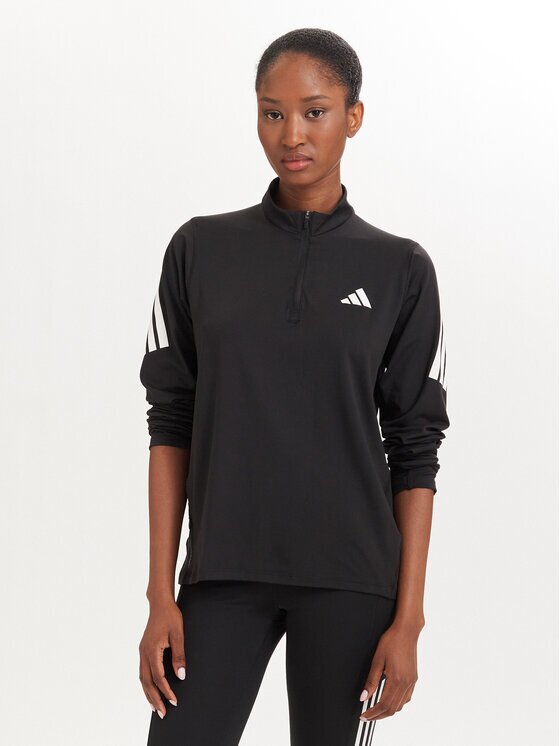 adidas Суитшърт от техническо трико Iconic Running JZ5149 Черен Regular Fit