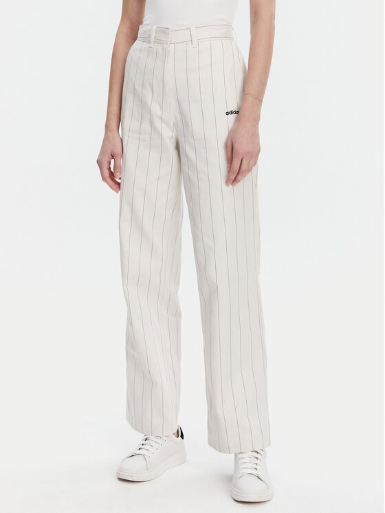 adidas Текстилни панталони Pinstripe JJ3483 Бял Regular Fit