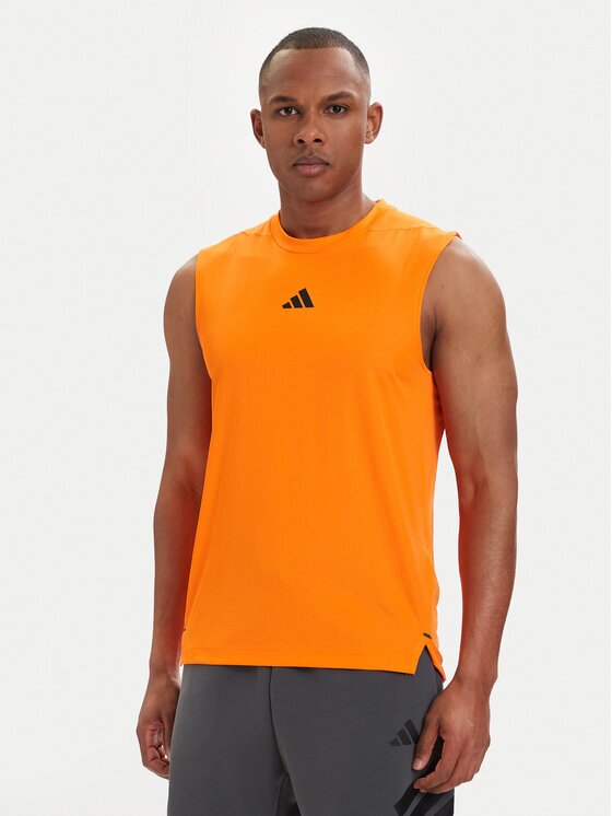 adidas Тениска от техническо трико D4T PrimeLift 3 Stripes KD0374 Оранжев Slim Fit