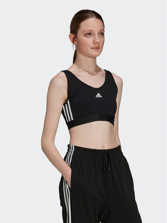 adidas Тениска от техническо трико Essentials 3-Stripes Crop Top With Removable Pads GS1343