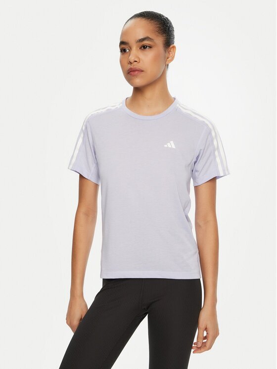 adidas Тениска от техническо трико Own the Run 3-Stripes JD2276 Виолетов Regular Fit
