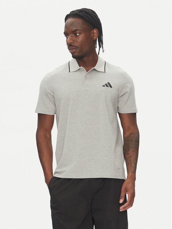 adidas Тениска с яка и копчета Essentials Small Logo JE9022 Сив Regular Fit