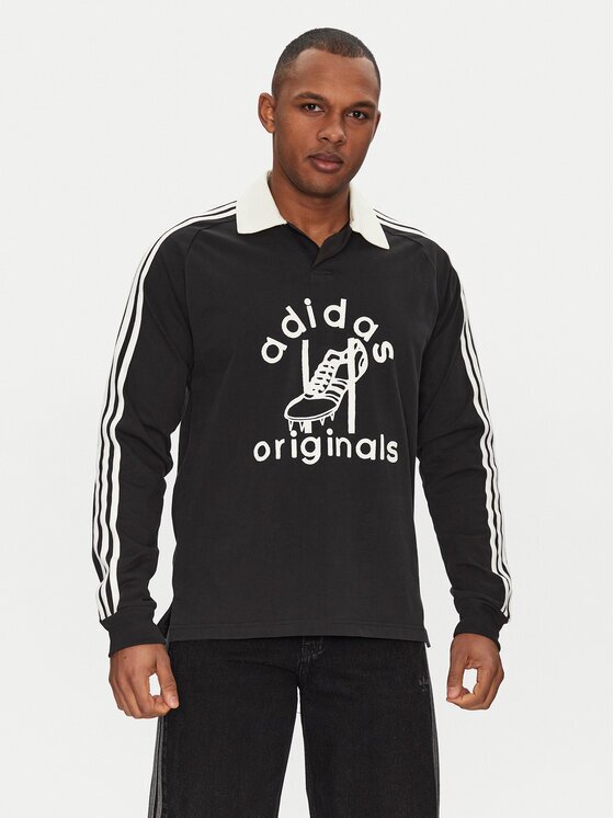 adidas Тениска с яка и копчета Rugby JD1091 Черен Regular Fit