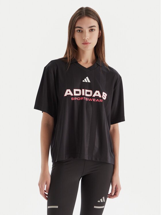 adidas Тениска с яка и копчета Tiro JN2749 Черен Loose Fit