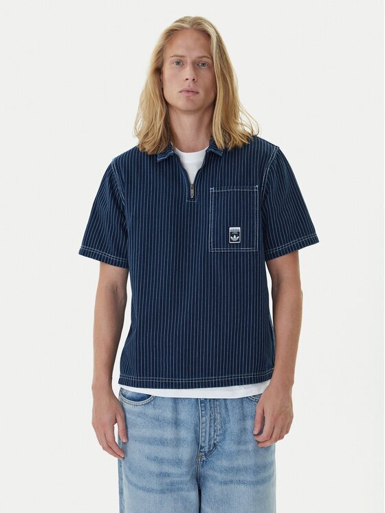 adidas Тениска с яка и копчета Wabash JW0169 Тъмносин Loose Fit
